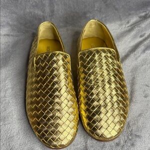 Bottega Veneta Gold Woven women’s Loafers